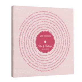 Pink Vinyl Record Canvas Print, Personalized Song Lyrics Canvas Wall Art
