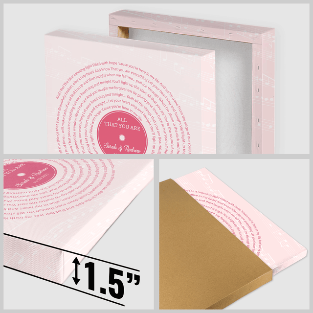 Pink Vinyl Record Canvas Print, Personalized Song Lyrics Canvas Wall Art