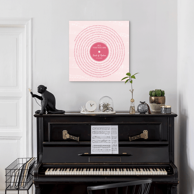Pink Vinyl Record Canvas Print, Personalized Song Lyrics Canvas Wall Art