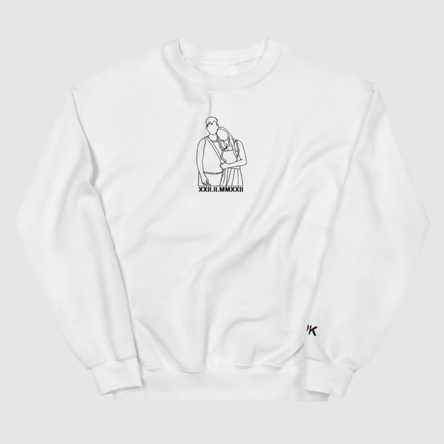 Personalized Embroidered Sweatshirt for Couples, Custom Couple Portrait Line Art