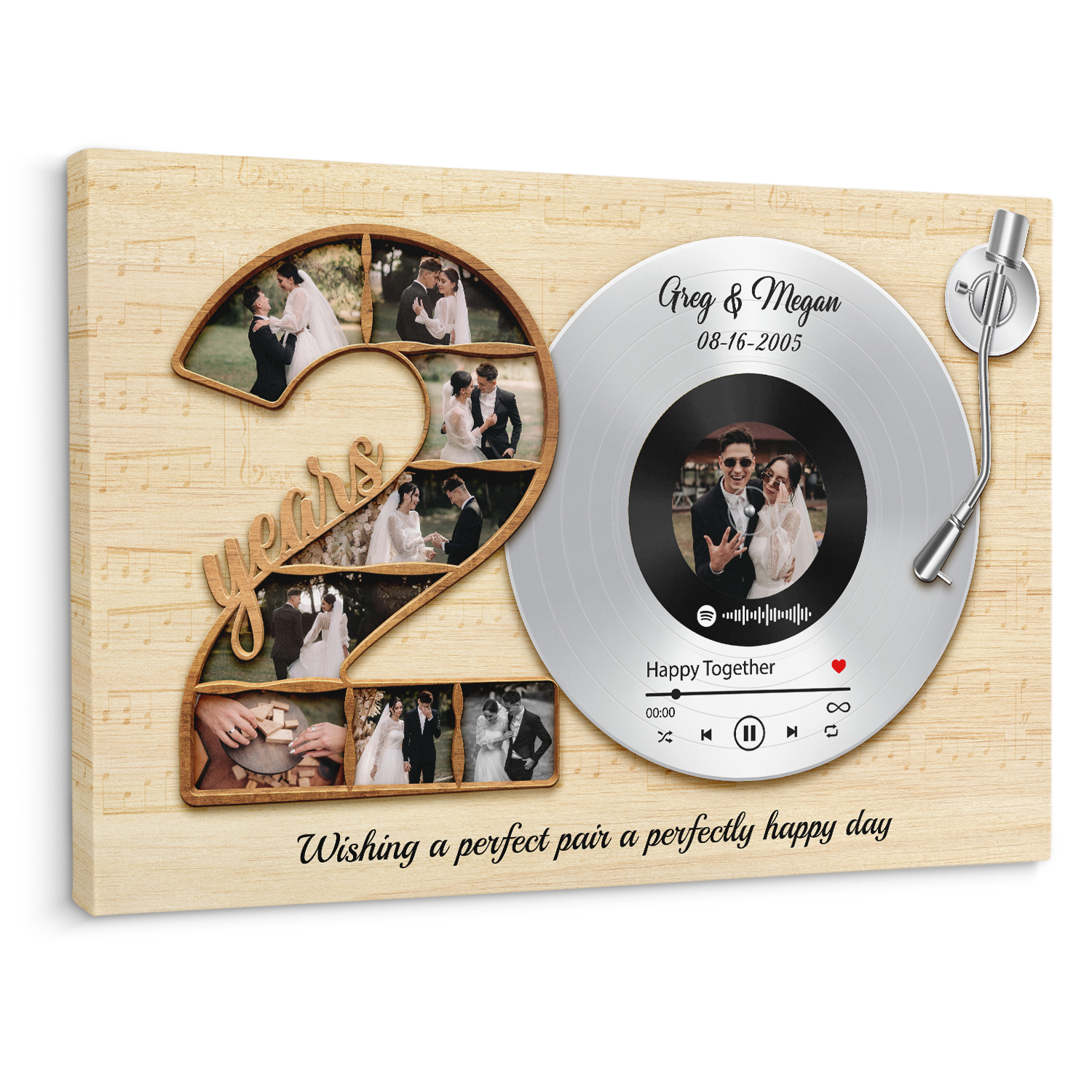 Custom 20th Anniversary Photo & Song Vinyl Record Canvas