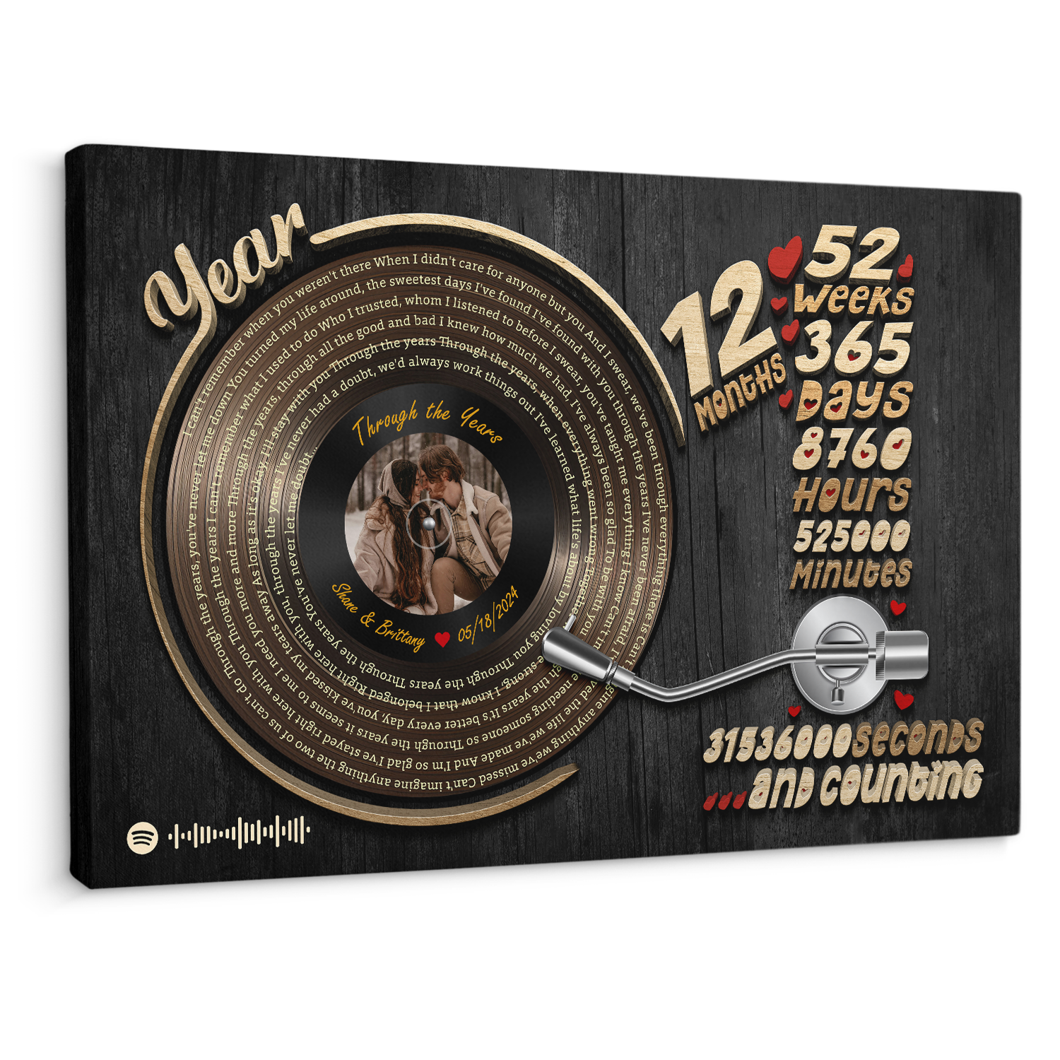 1st anniversary vinyl canvas with custom lyrics and photo