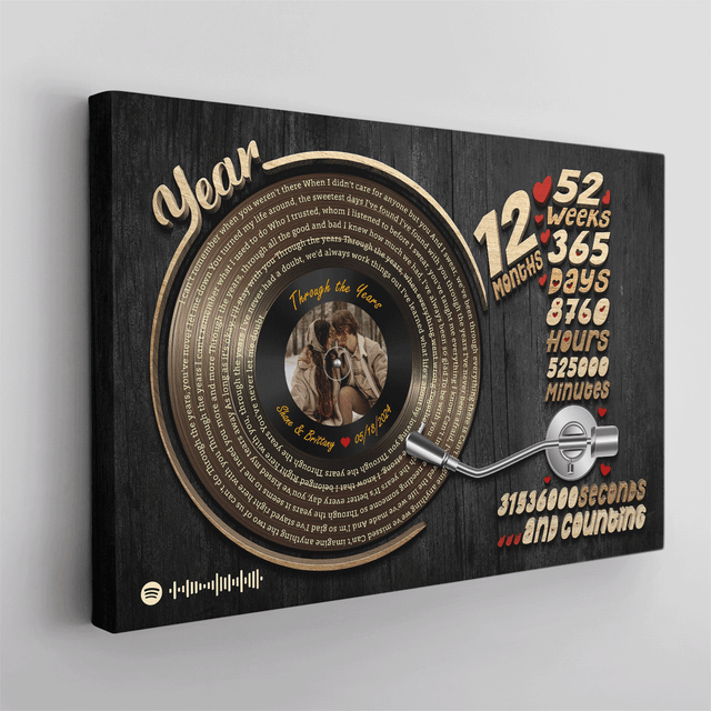 One year anniversary gift for couple with vinyl record design