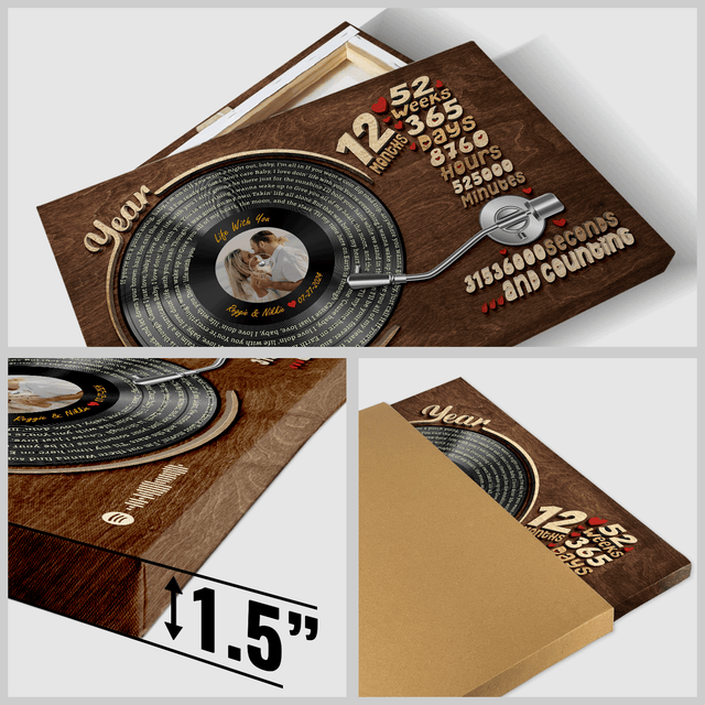 Spiral lyrics vinyl print with photo center and time graphic