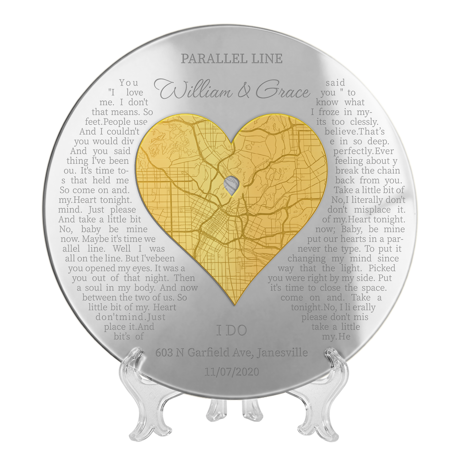 Personalized Map Prints Engraved Acrylic Sign for Anniversary Couple