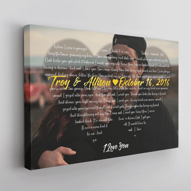 Custom Song Lyrics And Upload Photo, 2 Hearts Art Canvas