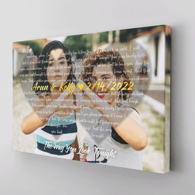 Custom Song Lyrics And Upload Photo, 2 Hearts Art Canvas