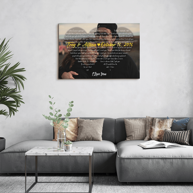 Custom Song Lyrics And Upload Photo, 2 Hearts Art Canvas