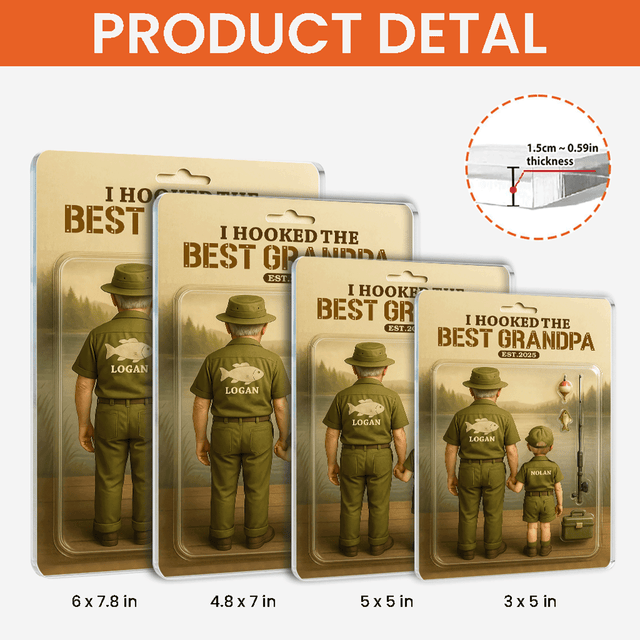 I Hooked The Best Grandpa – Custom Acrylic Plaque with Name & Year