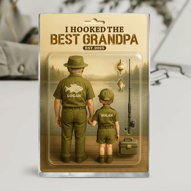 I Hooked The Best Grandpa – Custom Acrylic Plaque with Name & Year