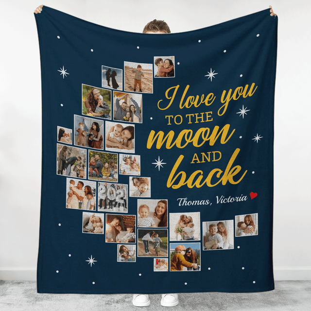 I Love You To The Moon And Back, Custom Photo Collage, 24 Pictures, Blanket
