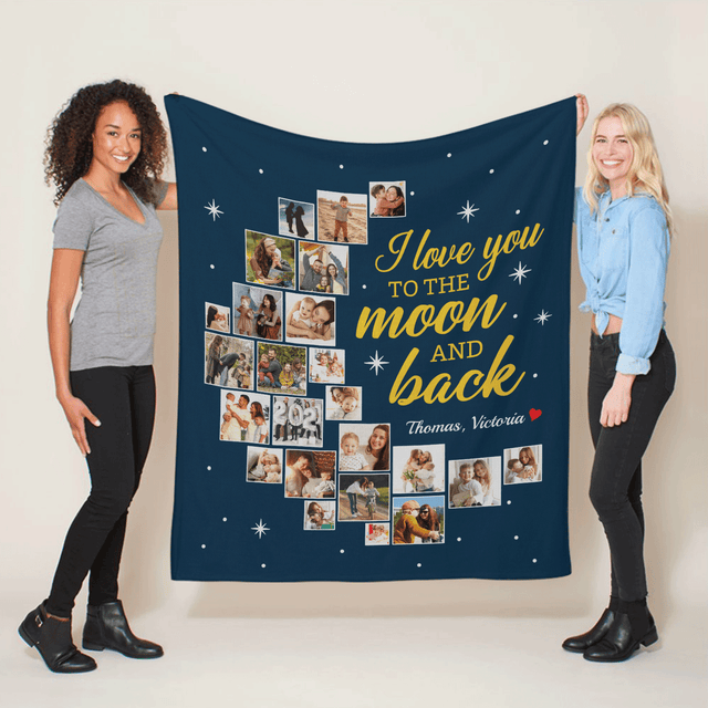 I Love You To The Moon And Back, Custom Photo Collage, 24 Pictures, Blanket