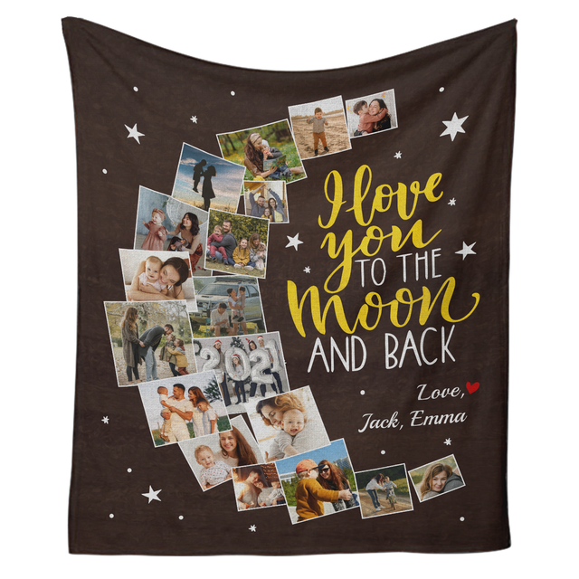 I Love You To The Moon And Back, Custom Photo Collage, 24 Pictures, Blanket