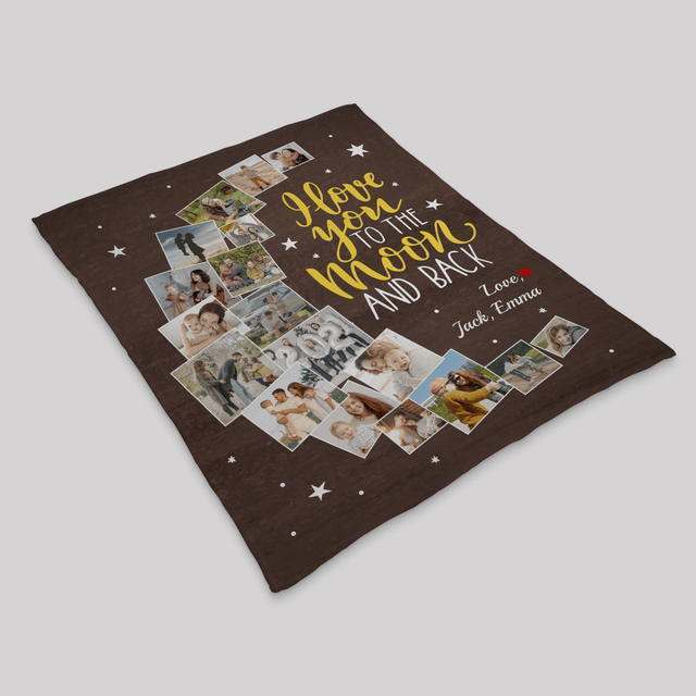 I Love You To The Moon And Back, Custom Photo Collage, 24 Pictures, Blanket