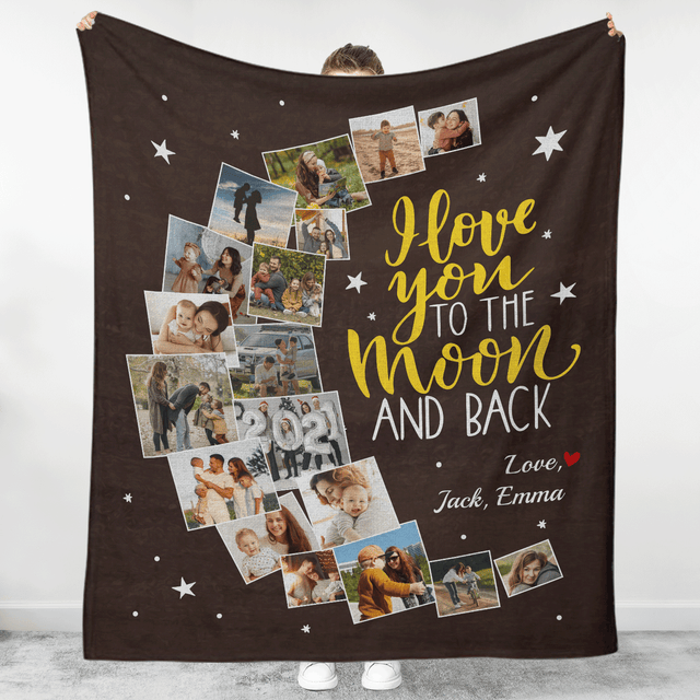 I Love You To The Moon And Back, Custom Photo Collage, 24 Pictures, Blanket