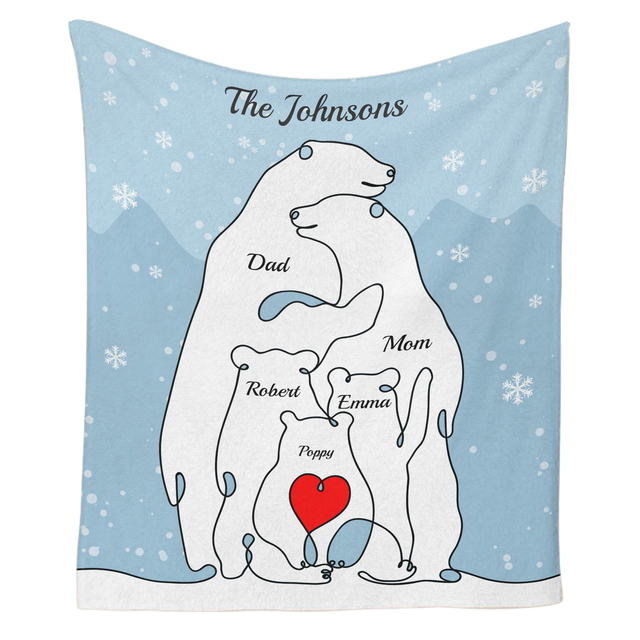 Polar Bear Family Blanket, Custom Family Name