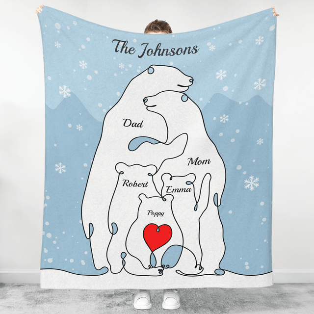 Polar Bear Family Blanket, Custom Family Name