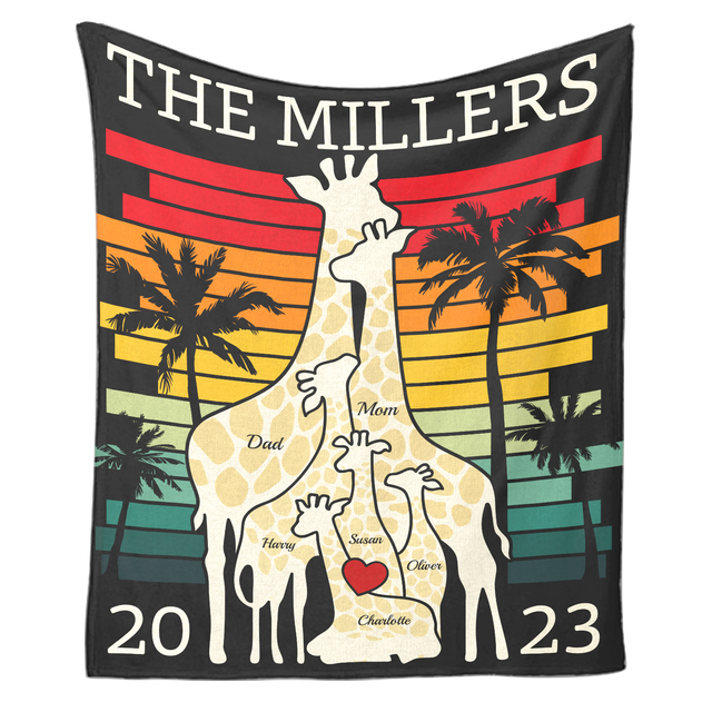 Customizable Giraffe Family Puzzle Blanket