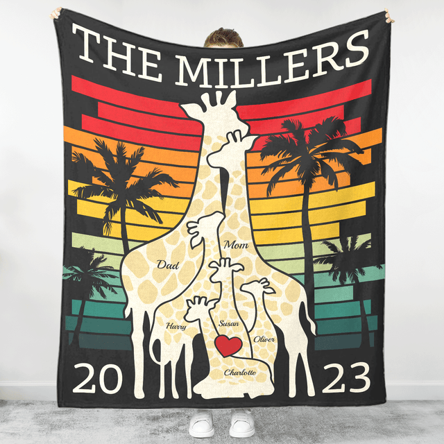 Customizable Giraffe Family Puzzle Blanket