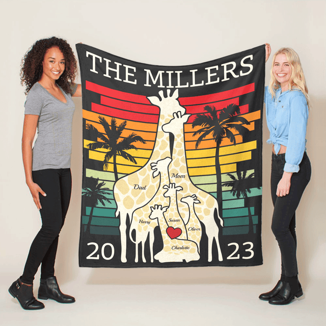 Customizable Giraffe Family Puzzle Blanket