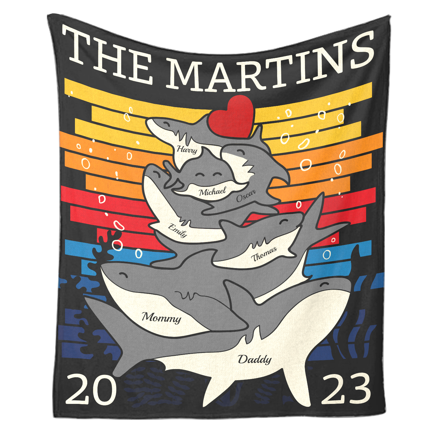 Personalized Shark Family Unity Puzzle Blanket, Custom Family Name and Members