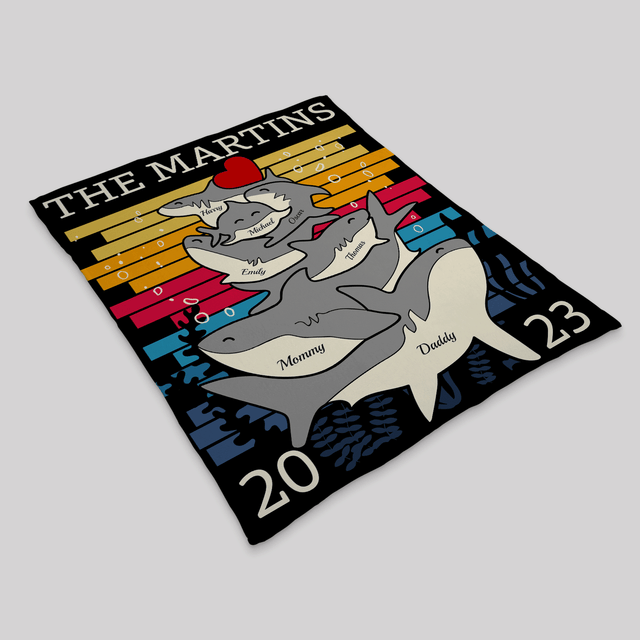 Personalized Shark Family Unity Puzzle Blanket, Custom Family Name and Members