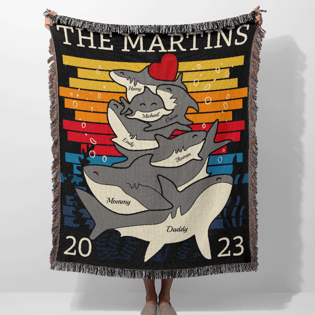 Personalized Shark Family Unity Puzzle Blanket, Custom Family Name and Members