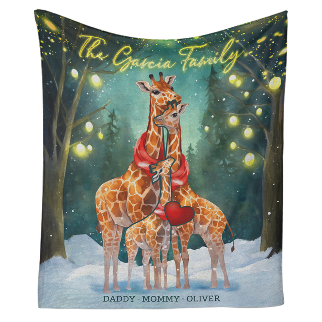 Customizable Giraffe Family Puzzle Christmas Blanket