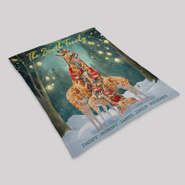 Customizable Giraffe Family Puzzle Christmas Blanket