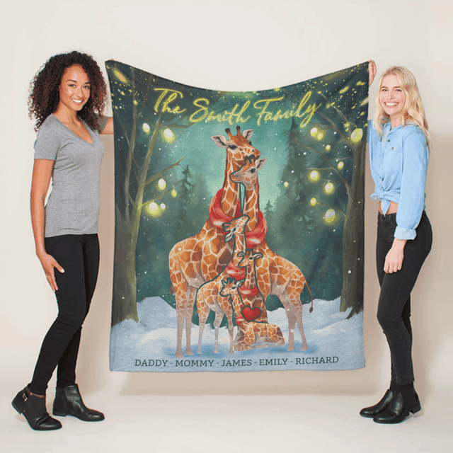 Customizable Giraffe Family Puzzle Christmas Blanket