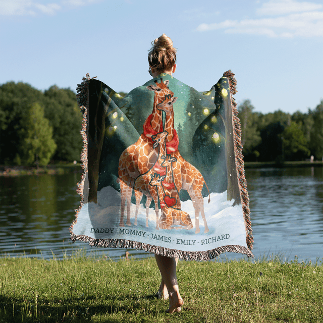 Customizable Giraffe Family Puzzle Christmas Blanket