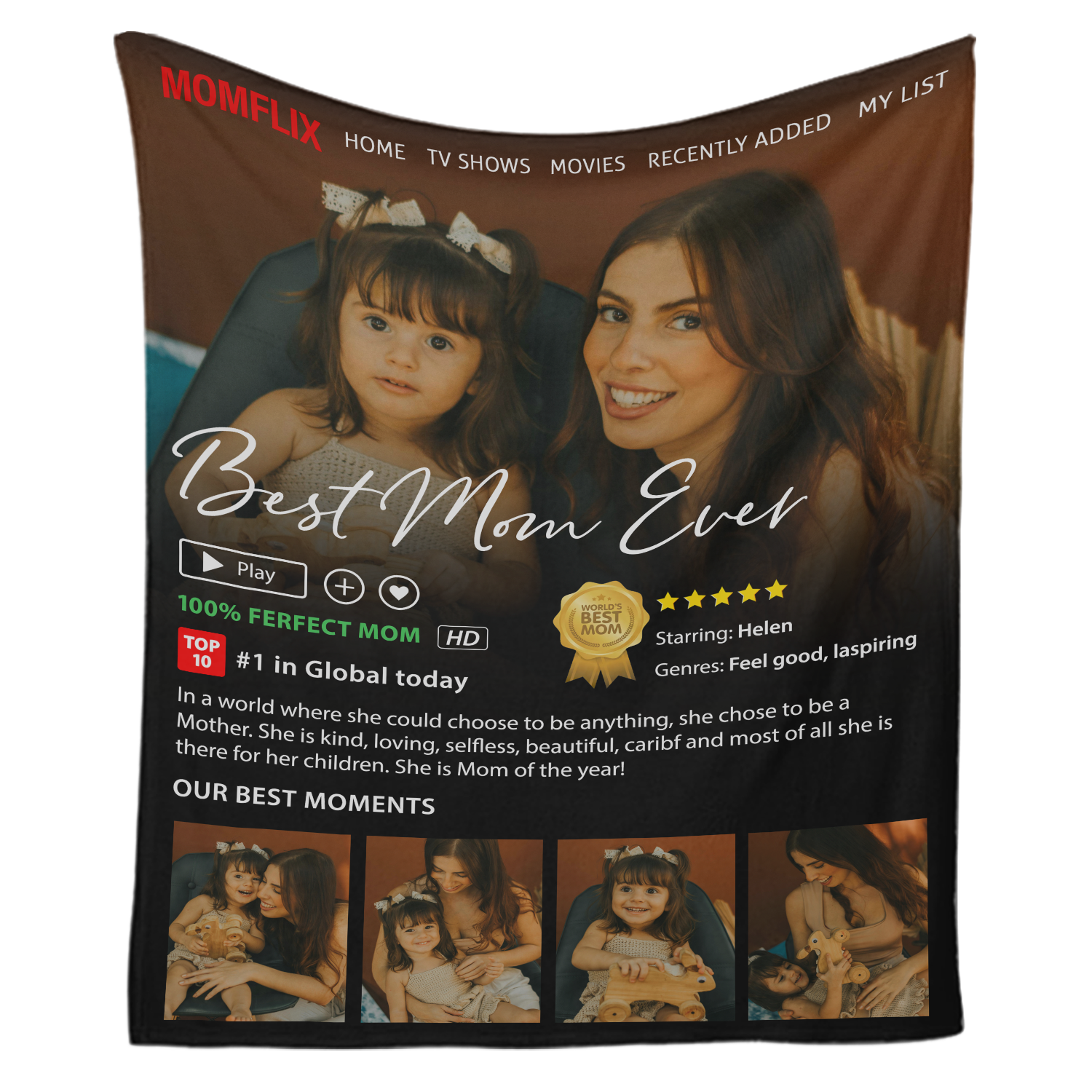 Best Mom Ever, Momflix, Movie Poster Photo Blanket