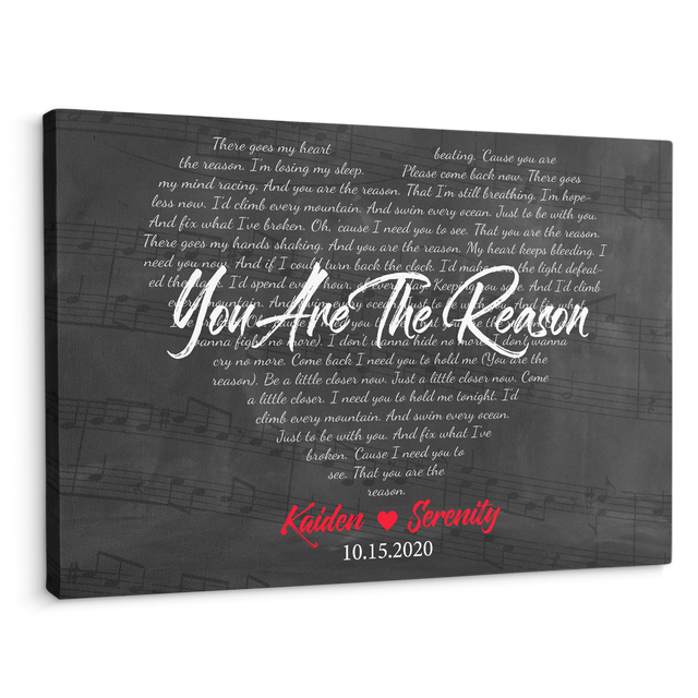 Custom Song Lyrics Heart Art, Customizable Text Canvas Wall Art