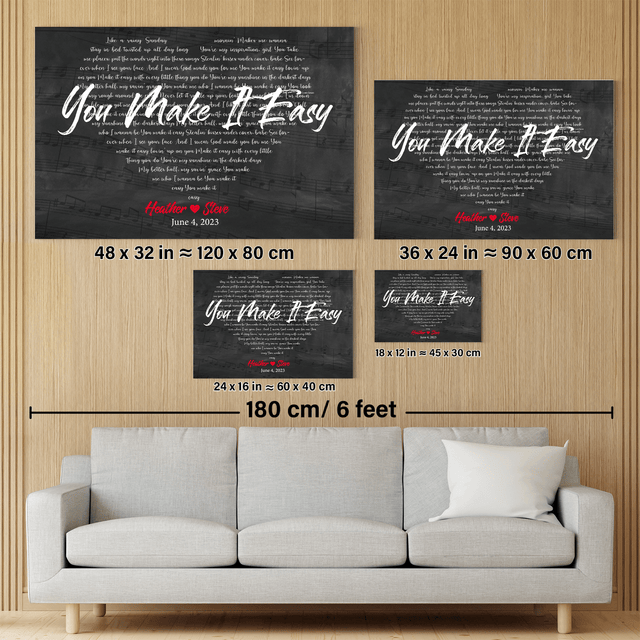 Custom Song Lyrics Heart Art, Customizable Text Canvas Wall Art