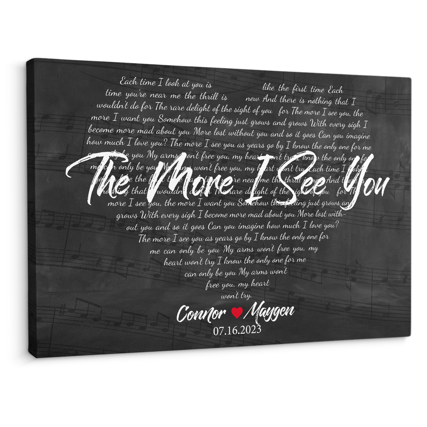 Heart Shaped Lyrics Canvas, Custom Song Title, Name & Date