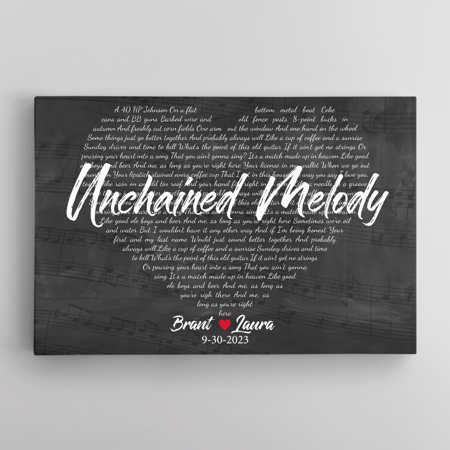 Heart Shaped Lyrics Canvas, Custom Song Title, Name & Date