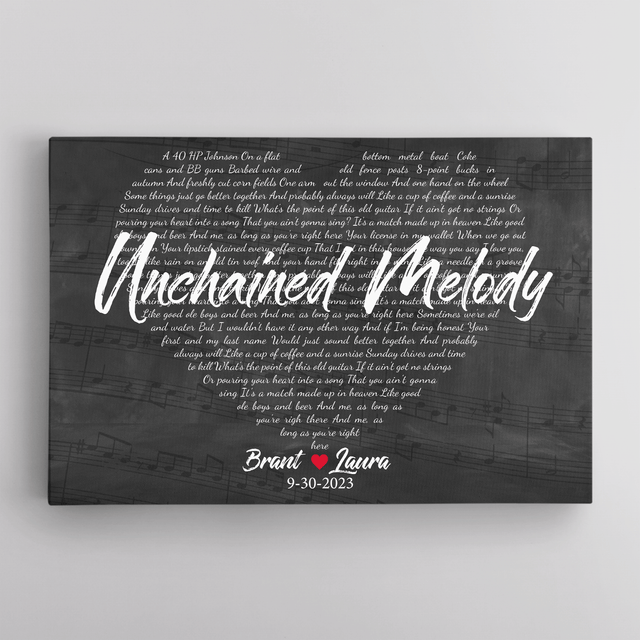 Heart Shaped Lyrics Canvas, Custom Song Title, Name & Date