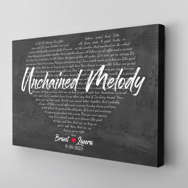 Heart Shaped Lyrics Canvas, Custom Song Title, Name & Date