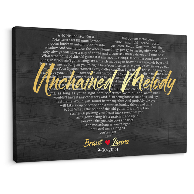 Custom Name & Date, Heart Shaped Lyrics Canvas Art