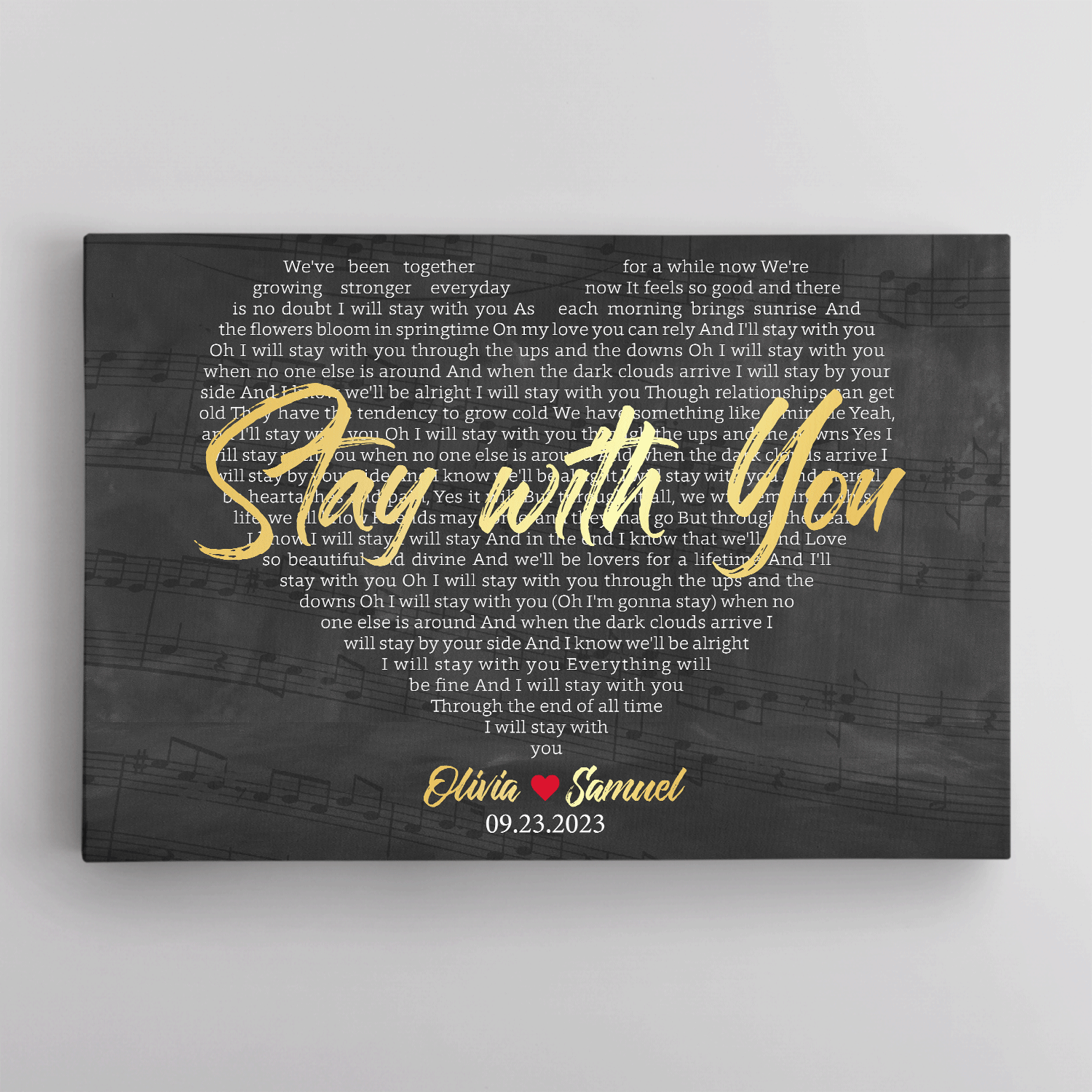 Custom Name & Date, Heart Shaped Lyrics Canvas Art