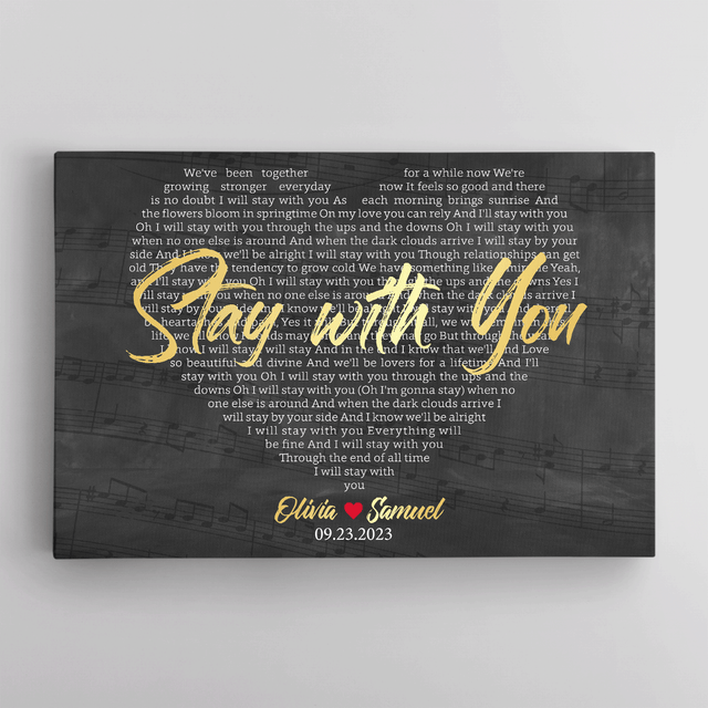 Custom Name & Date, Heart Shaped Lyrics Canvas Art