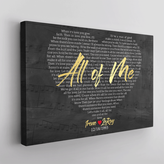 Custom Name & Date, Heart Shaped Lyrics Canvas Art