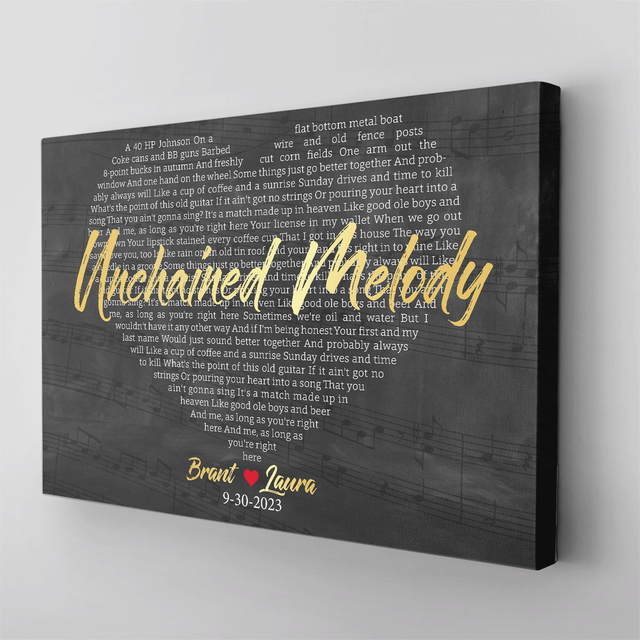 Custom Name & Date, Heart Shaped Lyrics Canvas Art