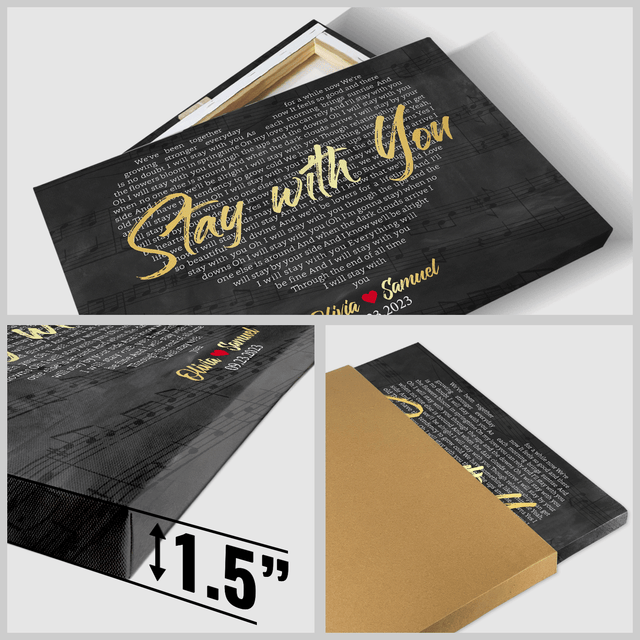 Custom Name & Date, Heart Shaped Lyrics Canvas Art