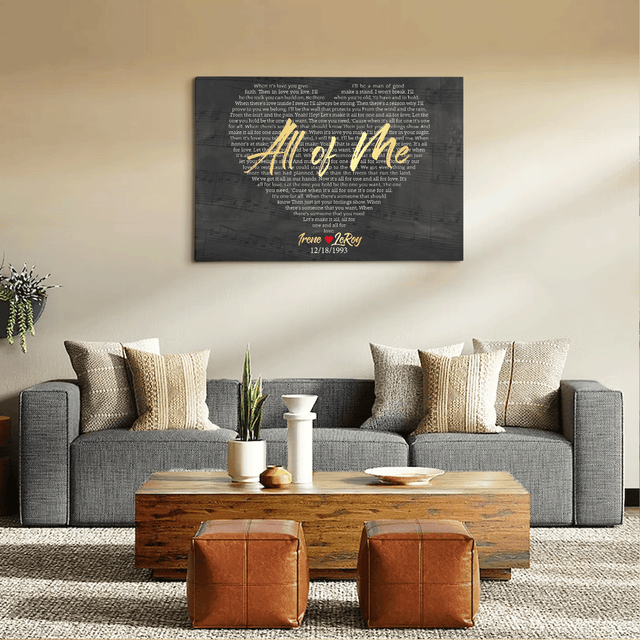 Custom Name & Date, Heart Shaped Lyrics Canvas Art