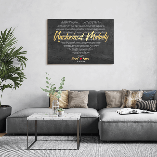 Custom Name & Date, Heart Shaped Lyrics Canvas Art