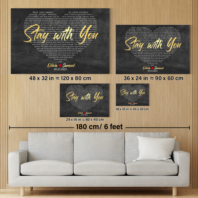 Custom Name & Date, Heart Shaped Lyrics Canvas Art