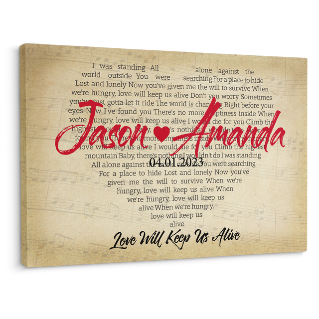 Personalized Song Lyrics Canvas with Vintage Background, Lyrics In Heart Shape