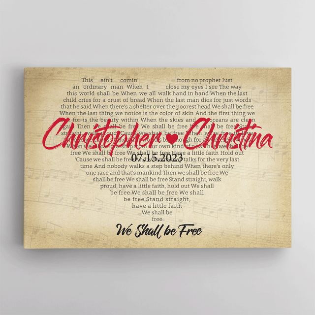 Personalized Song Lyrics Canvas with Vintage Background, Lyrics In Heart Shape