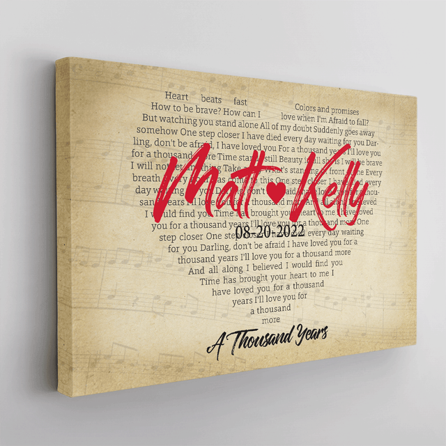 Personalized Song Lyrics Canvas with Vintage Background, Lyrics In Heart Shape